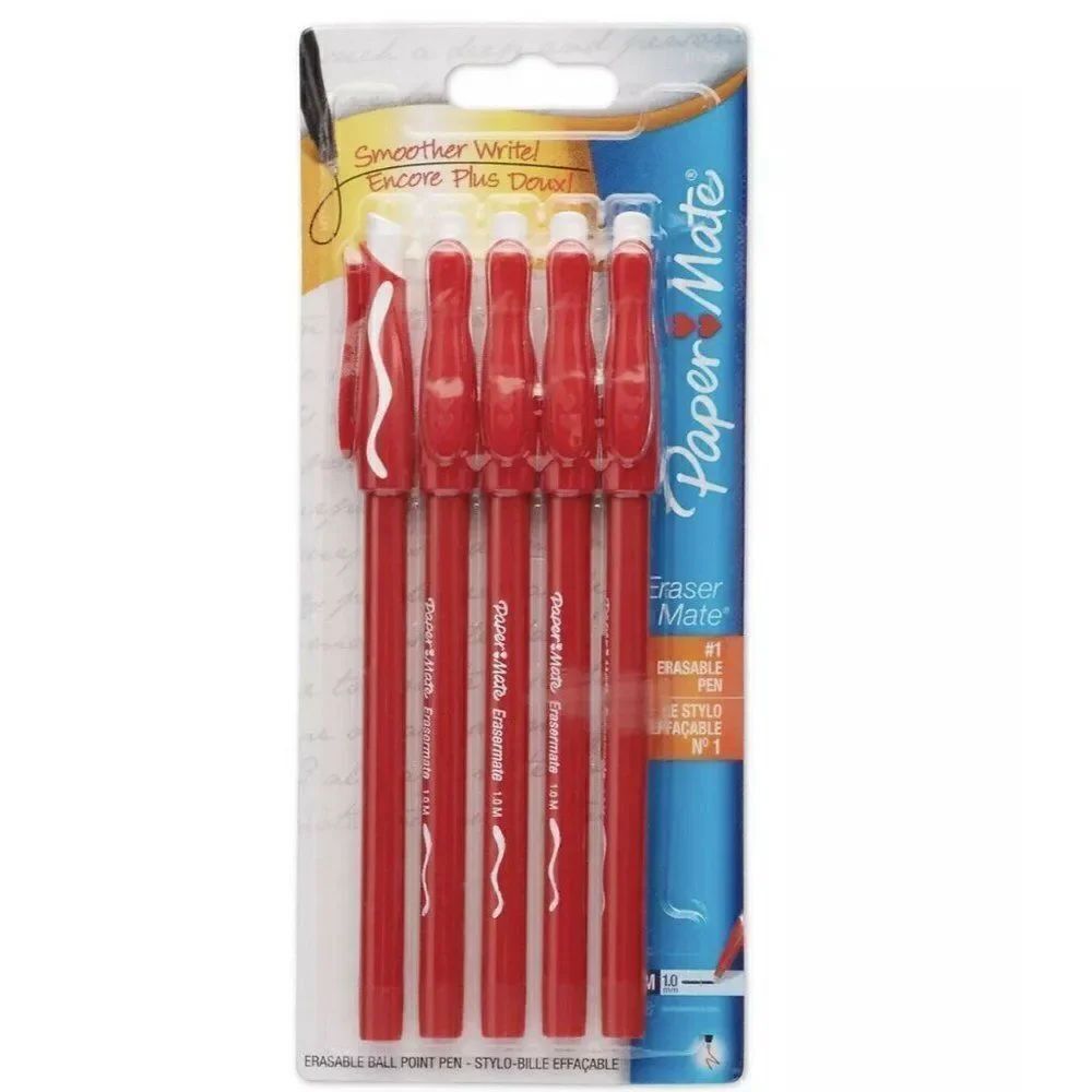 New In Package Red 5 Pc. Paper Mate Erasermate Pen, Medium Point